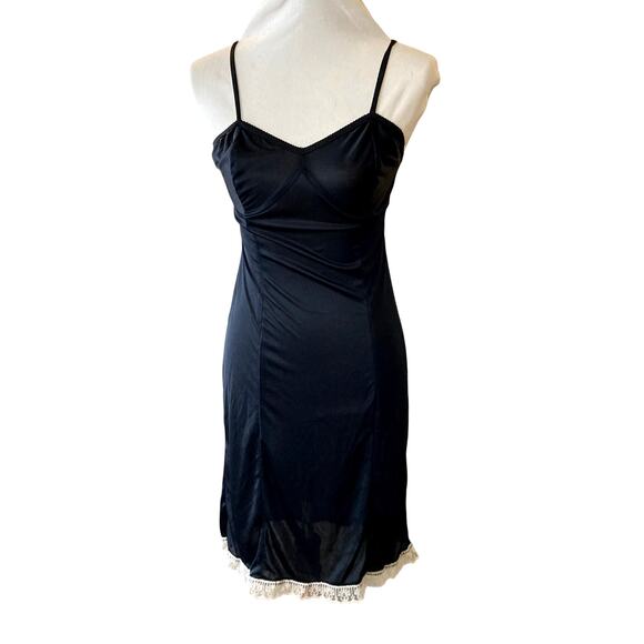 90s Jet Rag Reimagined Vintage Black Slip Dress w/White Lace - Picture 1 of 9